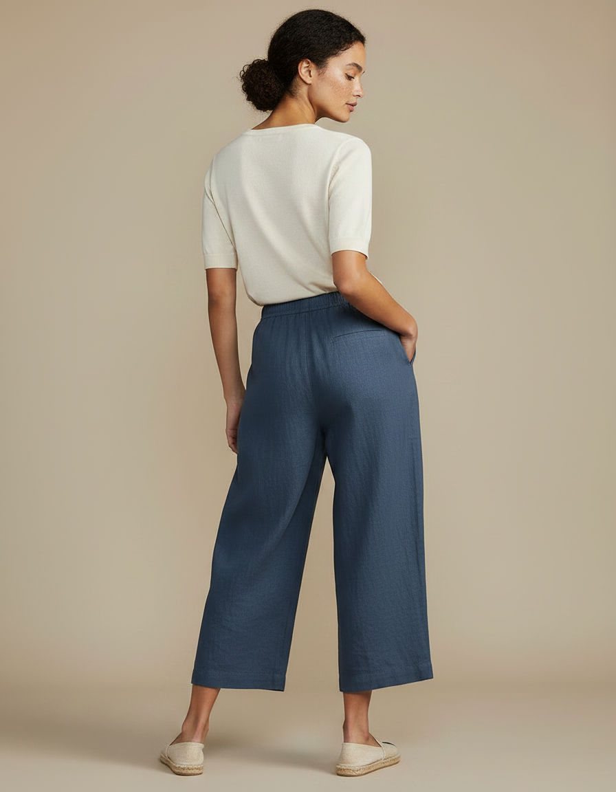 Pantalon Fluide Femme Éco-responsable - Bleu Lin - vue 2