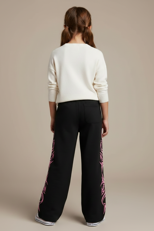 Pantalon Fluide Noir Ample Imprimé Tribal Rose Fille - Molleton - vue 2