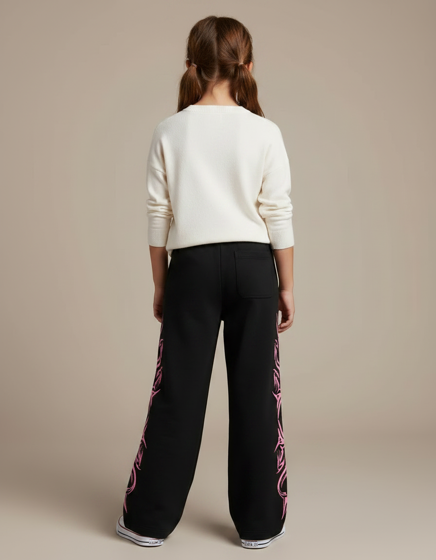 Pantalon Fluide Noir Ample Imprimé Tribal Rose Fille - Molleton - vue 2