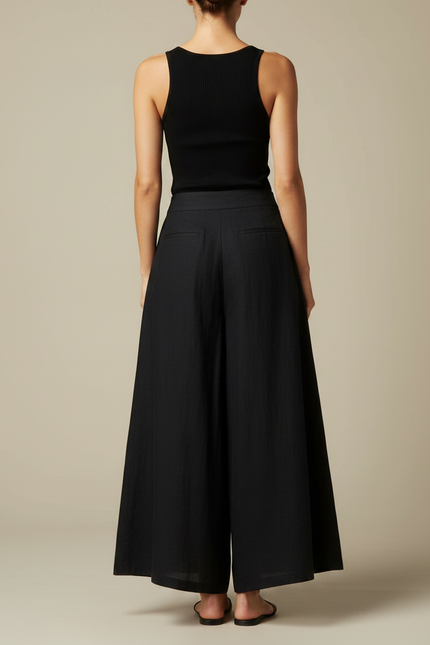 Pantalon Jupe Fluide Femme - Noir Lin - vue 2