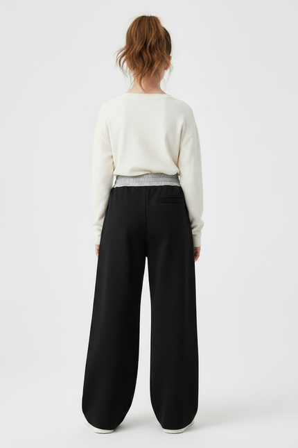 Pantalon Fluide Noir Ample Coton Sportif Fille - Molleton - vue 2