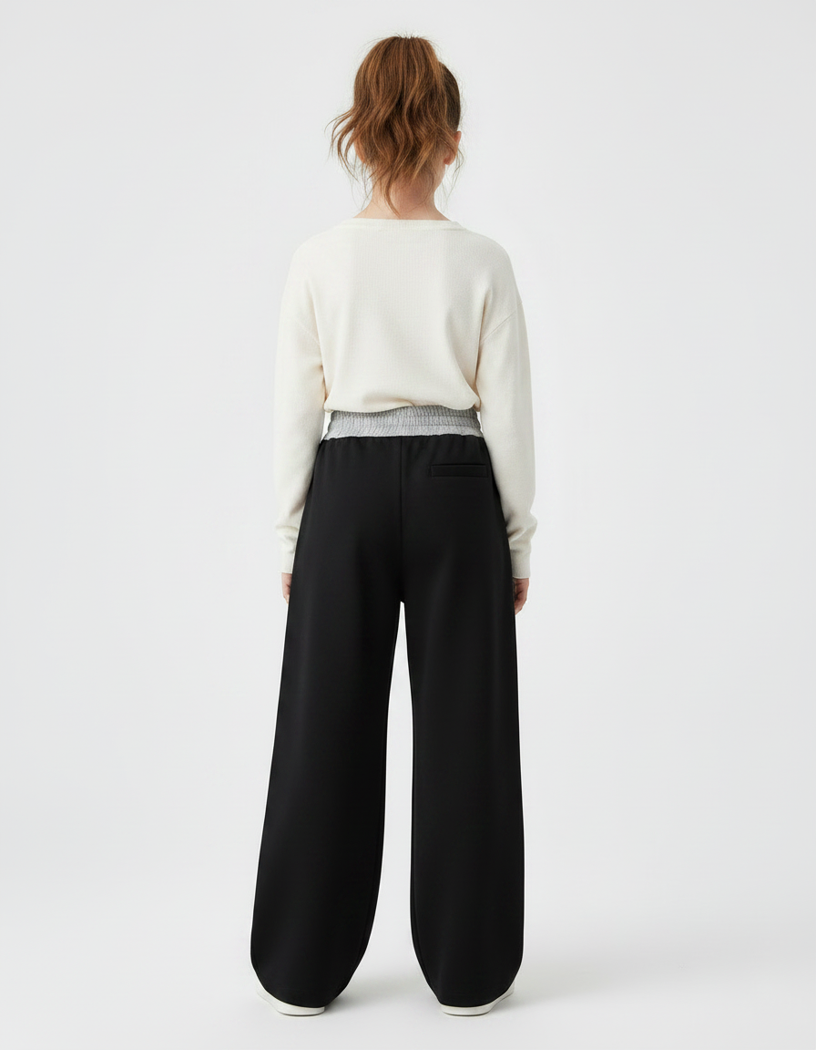 Pantalon Fluide Noir Ample Coton Sportif Fille - Molleton - vue 2