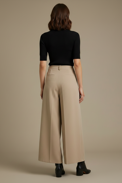 Pantalon Fluide Kaki Large Plissé Élégant Femme - Gabardine - vue 2