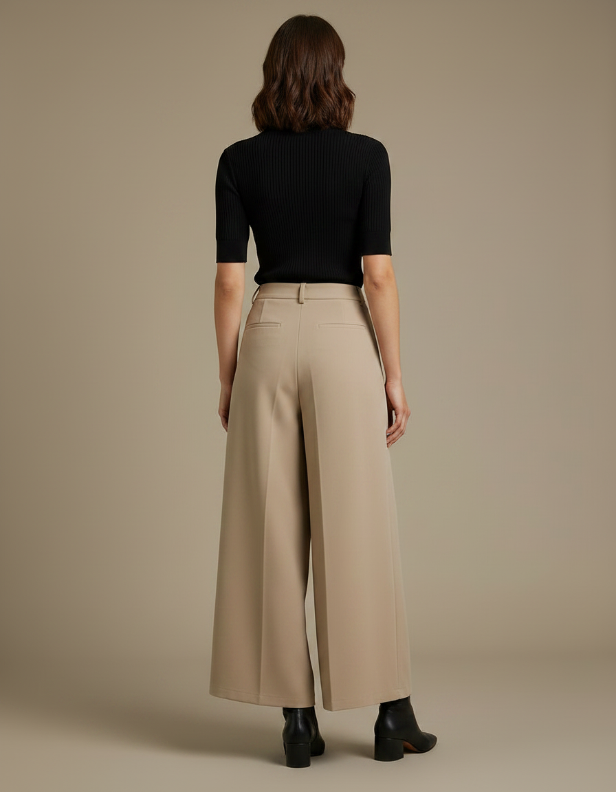 Pantalon Fluide Kaki Large Plissé Élégant Femme - Gabardine - vue 2