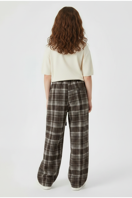 Pantalon Fluide Carreaux Marron Ample Coton Fille - Laine - vue 2