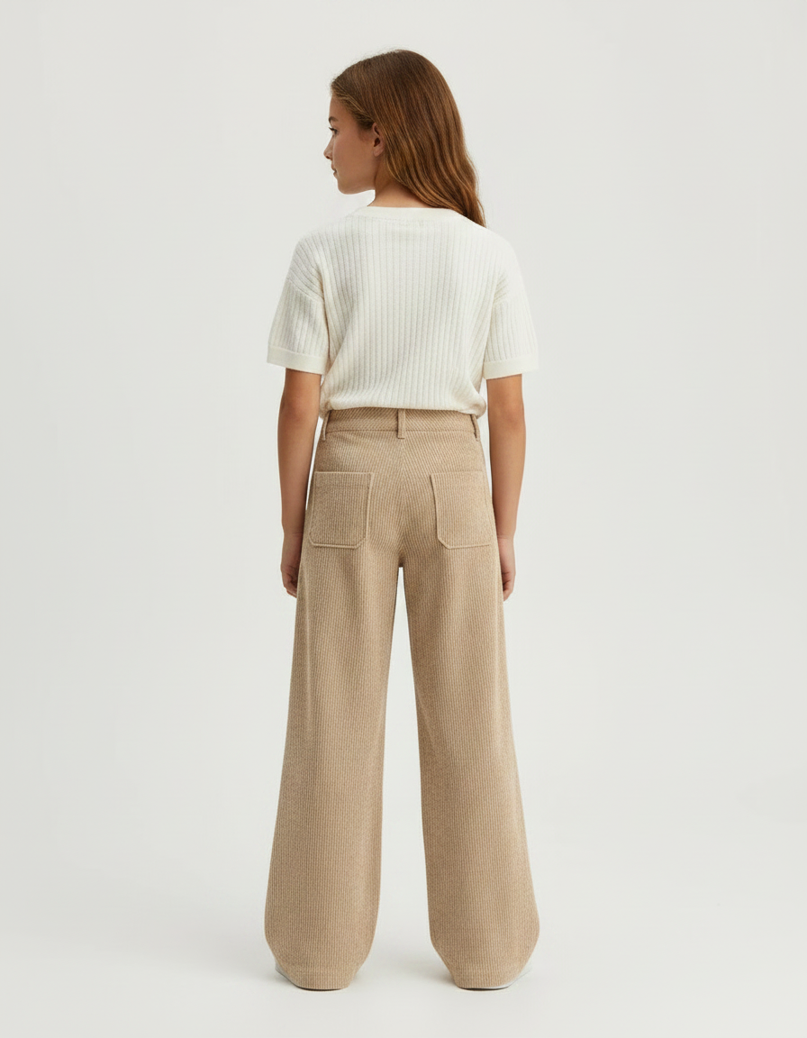 Pantalon Fluide Beige Côtelé Ample Décontracté Poches - Cordé - vue 2