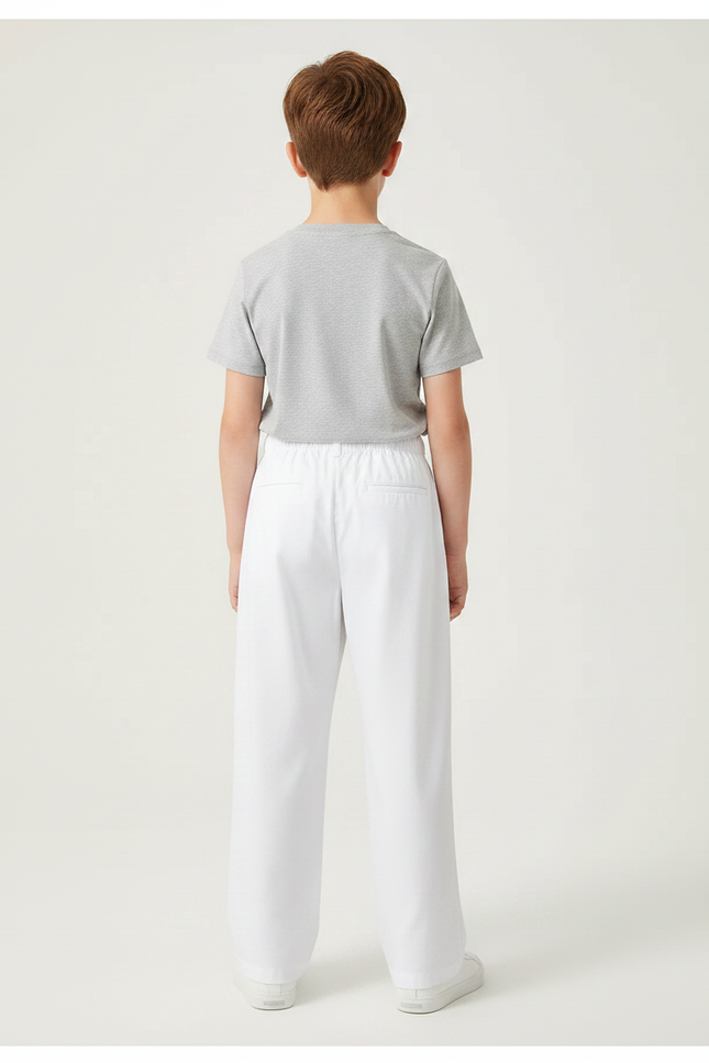 Pantalon Fluide Blanc Ample Confortable Garçon École - Coton - vue 2