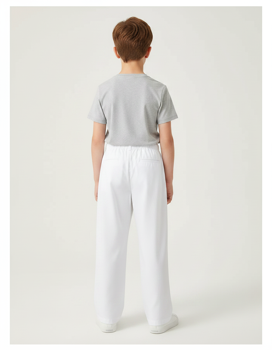 Pantalon Fluide Blanc Ample Confortable Garçon École - Coton - vue 2
