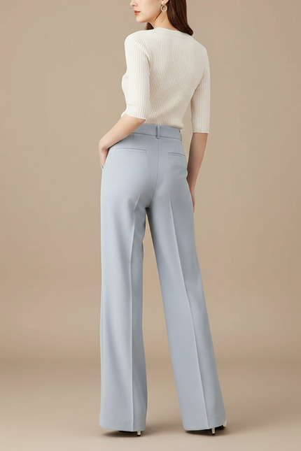 Pantalon Fluide Bleu Ciel Ample Taille Haute Élégant - Polyester - vue 2