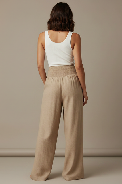 Pantalon Fluide Crêpe Femme Beige - Viscose - vue 2