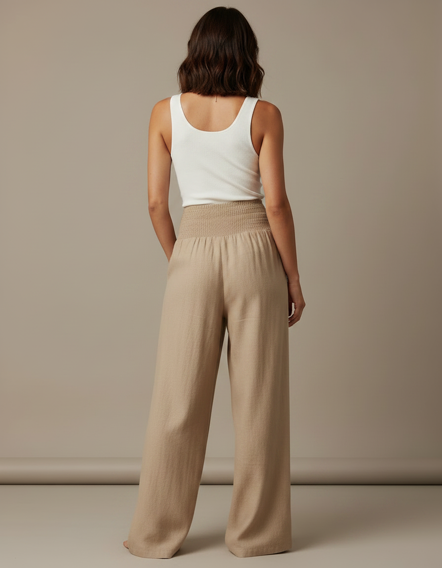 Pantalon Fluide Crêpe Femme Beige - Viscose - vue 2