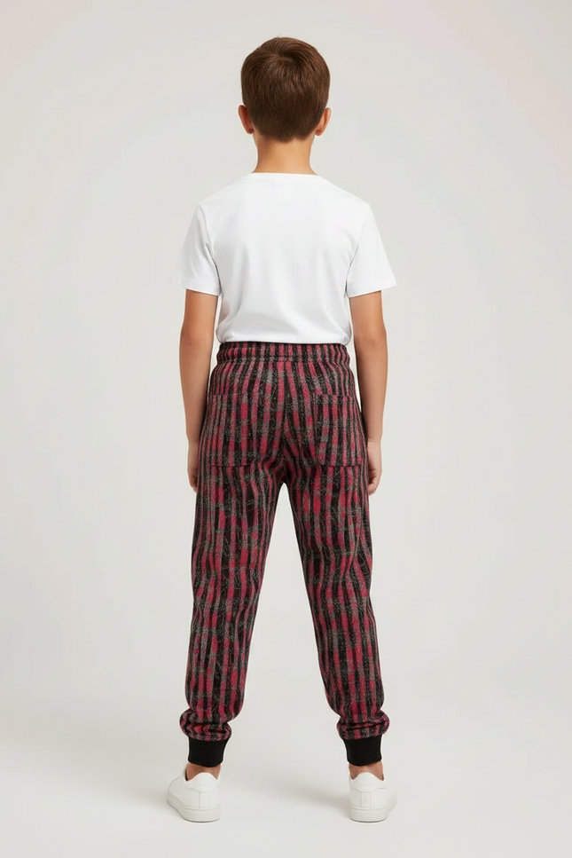 Pantalon Fluide Rayé Rouge Noir Ample Décontracté Enfant - Multicolore Molleton - vue 2