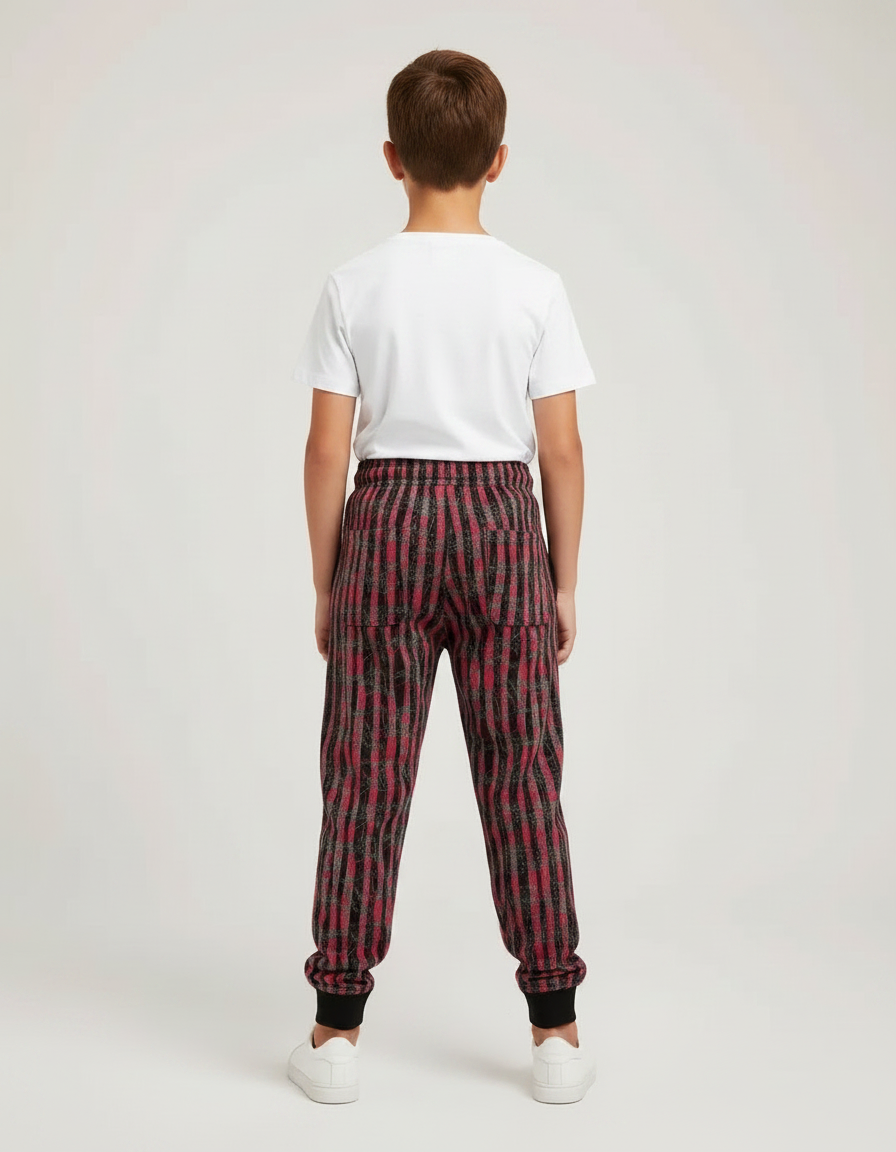 Pantalon Fluide Rayé Rouge Noir Ample Décontracté Enfant - Multicolore Molleton - vue 2