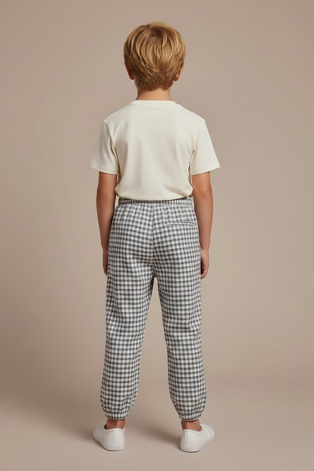 Pantalon Fluide Carreaux Vichy Élastiqué Décontracté Garçon - Imprimé Laine - vue 2