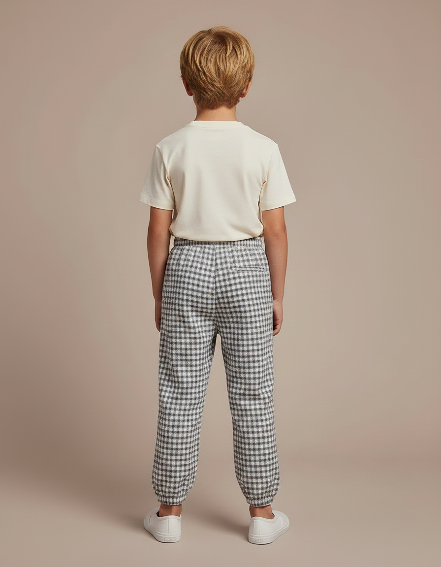 Pantalon Fluide Carreaux Vichy Élastiqué Décontracté Garçon - Imprimé Laine - vue 2