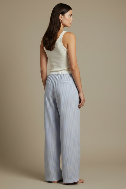 Pantalon Fluide Rayé Bleu Et Blanc - Lin - vue 2