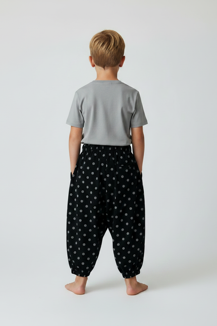 Pantalon Fluide Noir Ample Pois Côtelé Enfant - Cordé - vue 2