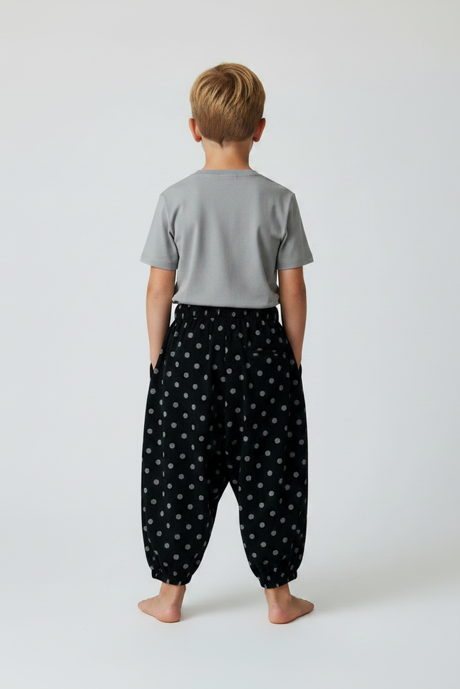 Pantalon Fluide Noir Ample Pois Côtelé Enfant - Cordé - vue 2