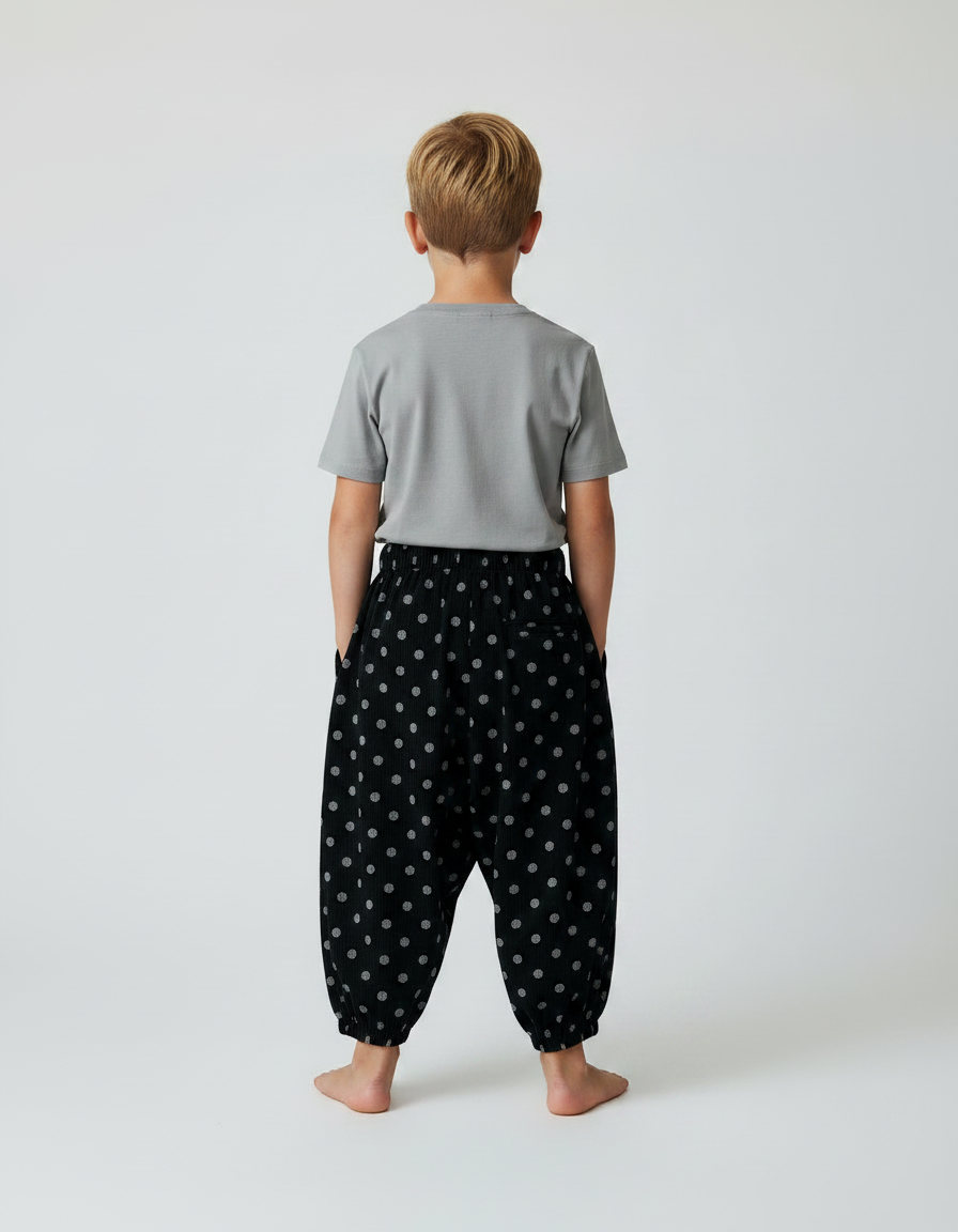 Pantalon Fluide Noir Ample Pois Côtelé Enfant - Cordé - vue 2
