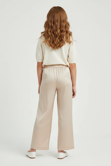 Pantalon Fluide Beige Large Satiné Élégant Fille - vue 2