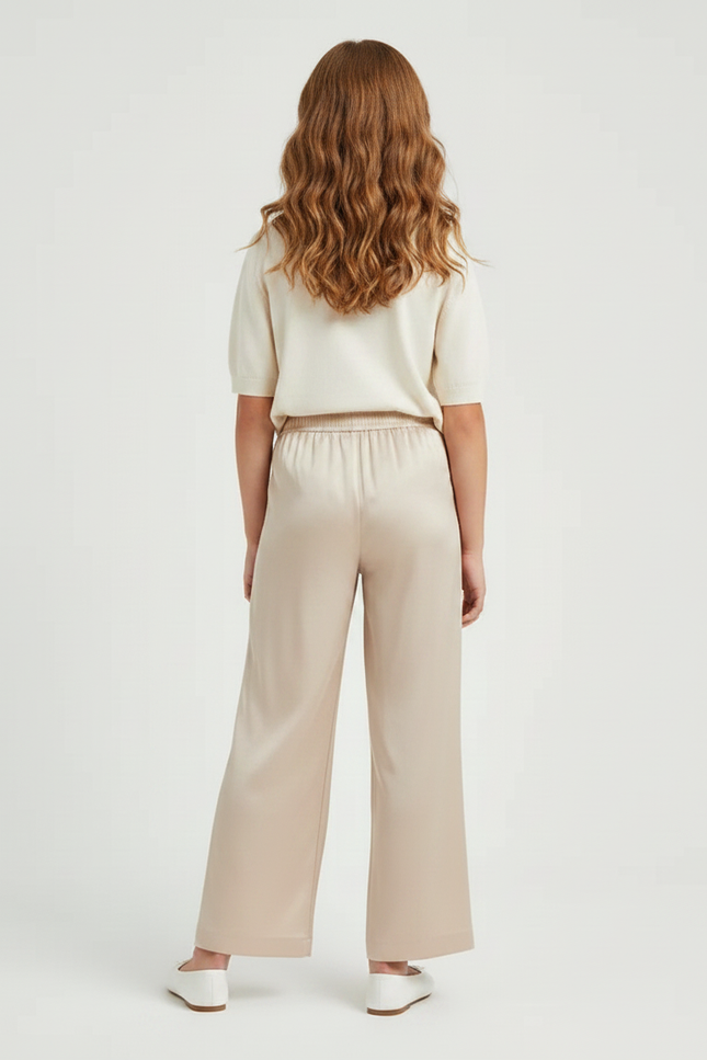Pantalon Fluide Beige Large Satiné Élégant Fille - vue 2
