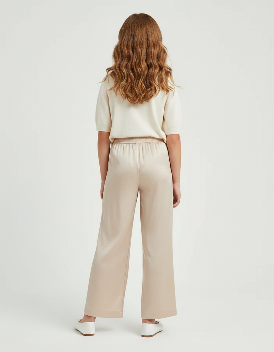 Pantalon Fluide Beige Large Satiné Élégant Fille - vue 2