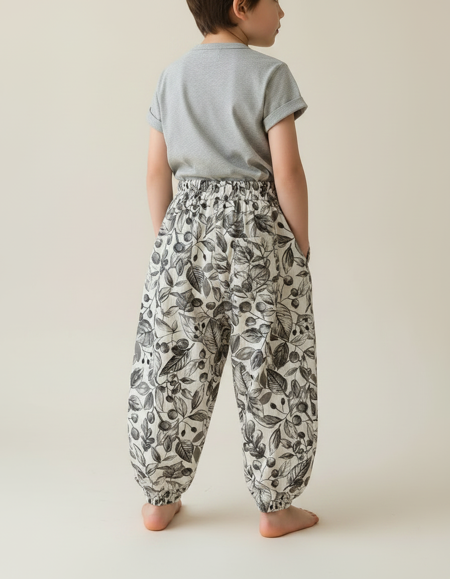 Pantalon Fluide Imprimé Feuilles Ample Coton Enfant - vue 2