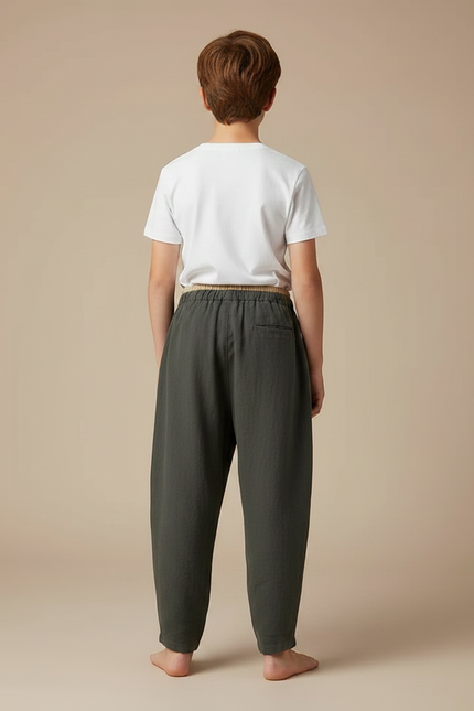 Pantalon Fluide Kaki Coton Lin Ample Décontracté - vue 2