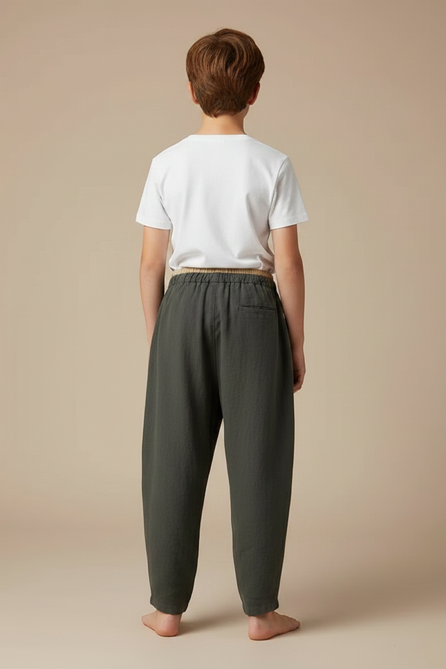 Pantalon Fluide Kaki Coton Lin Ample Décontracté - vue 2