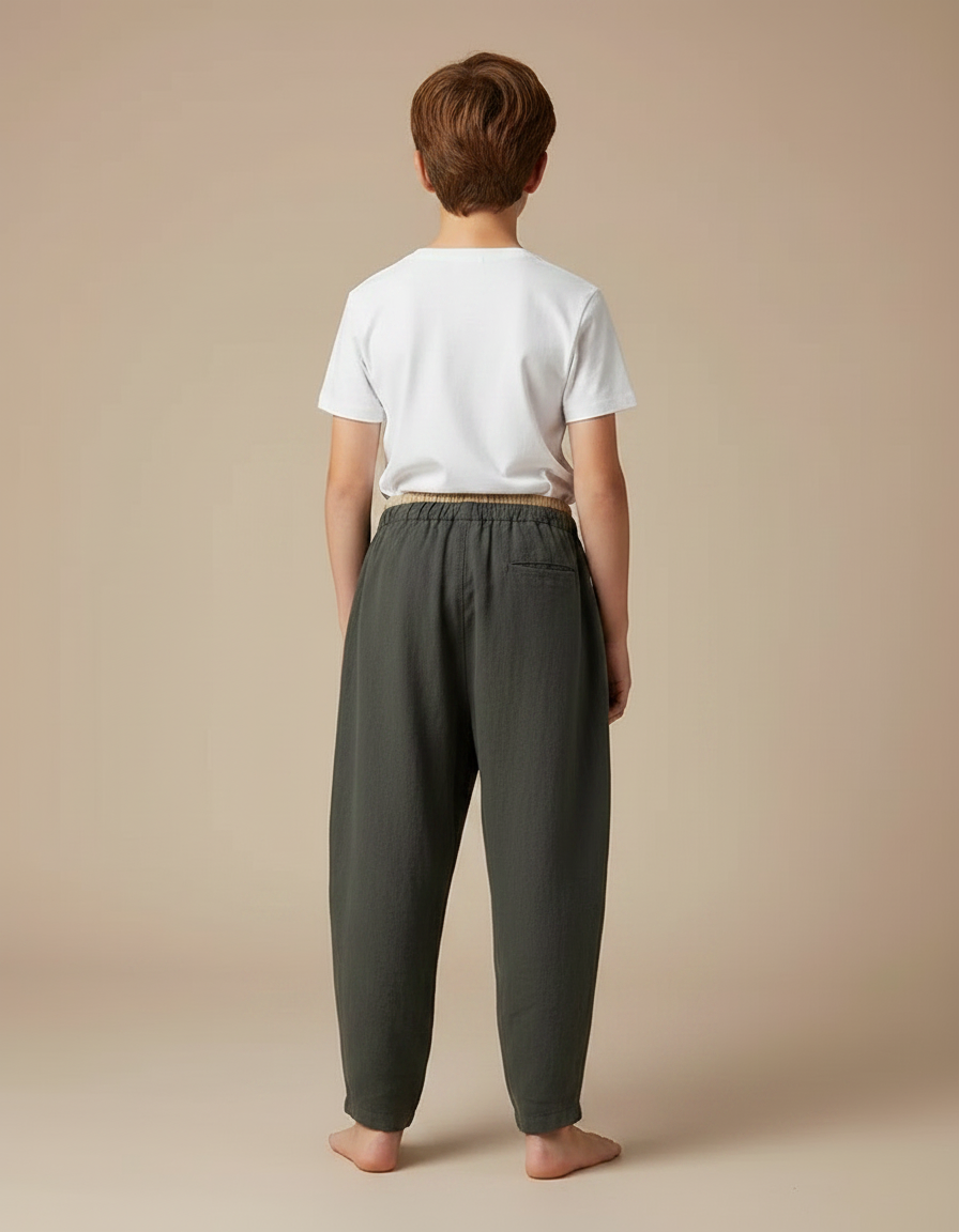 Pantalon Fluide Kaki Coton Lin Ample Décontracté - vue 2