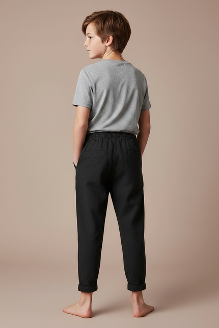 Pantalon Fluide Noir Ample Décontracté Coton Garçon - vue 2