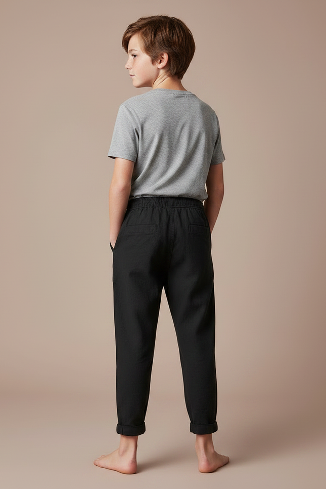 Pantalon Fluide Noir Ample Décontracté Coton Garçon - vue 2