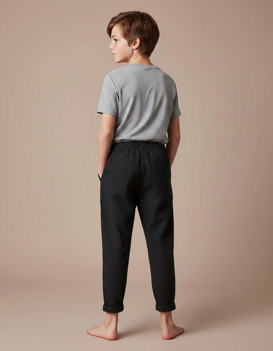 Pantalon Fluide Noir Ample Décontracté Coton Garçon - vue 2
