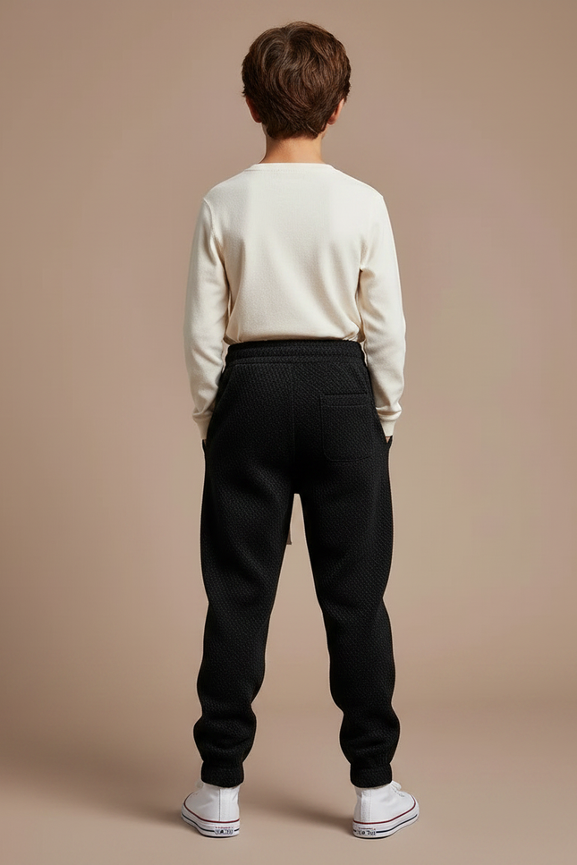 Pantalon Fluide Noir Texturé Ample Décontracté Garçon - Molleton - vue 2