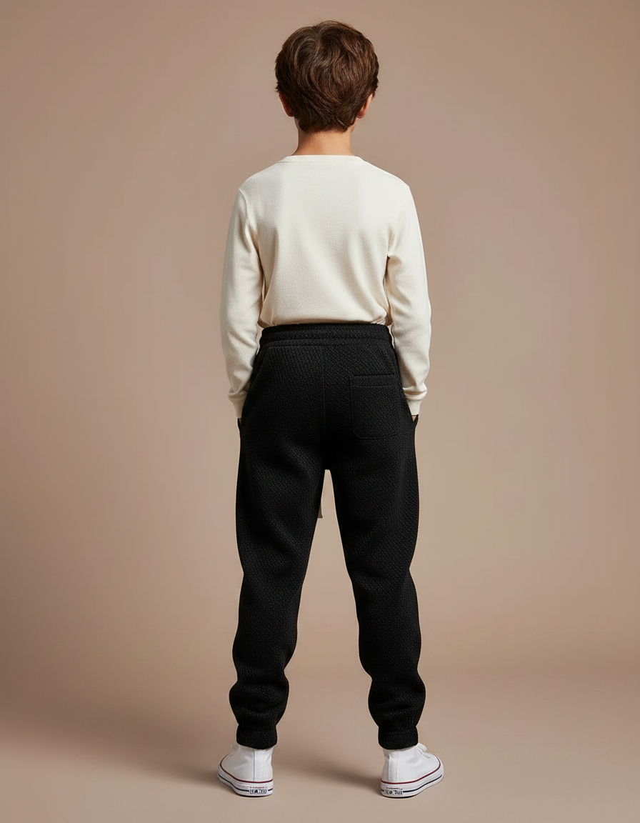 Pantalon Fluide Noir Texturé Ample Décontracté Garçon - Molleton - vue 2