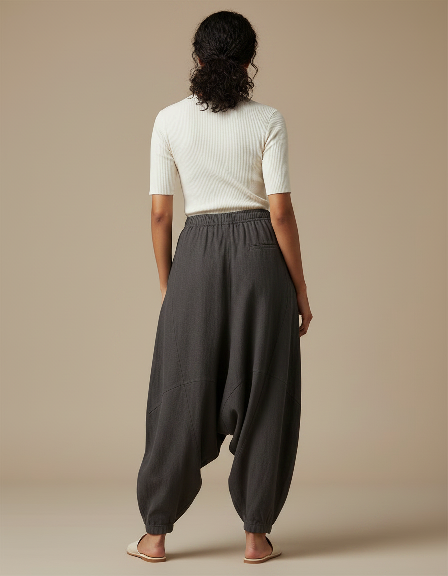 Pantalon Fluide Gris Ample Coton Lin Décontracté - vue 2