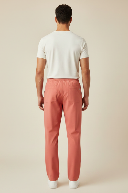 Pantalon Fluide Corail Droit Décontracté Homme Coton - Orange - vue 2