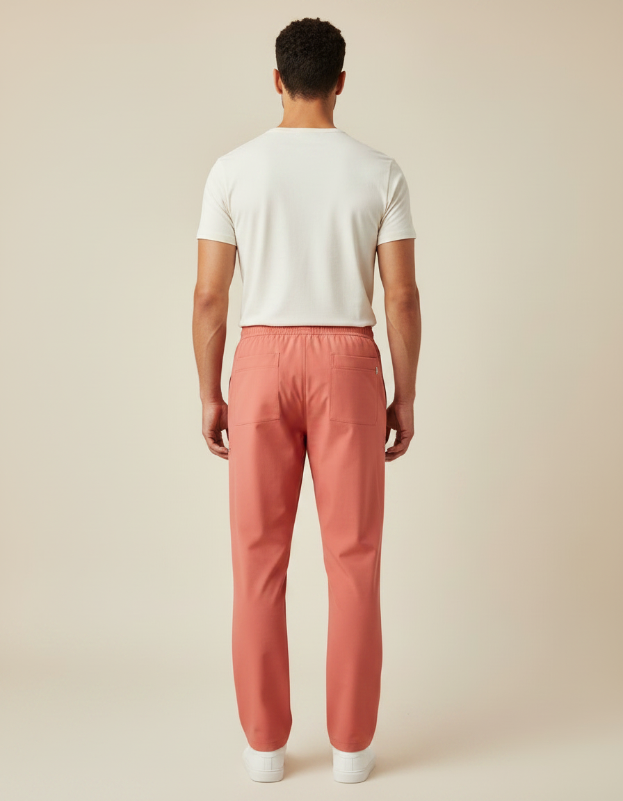 Pantalon Fluide Corail Droit Décontracté Homme Coton - Orange - vue 2