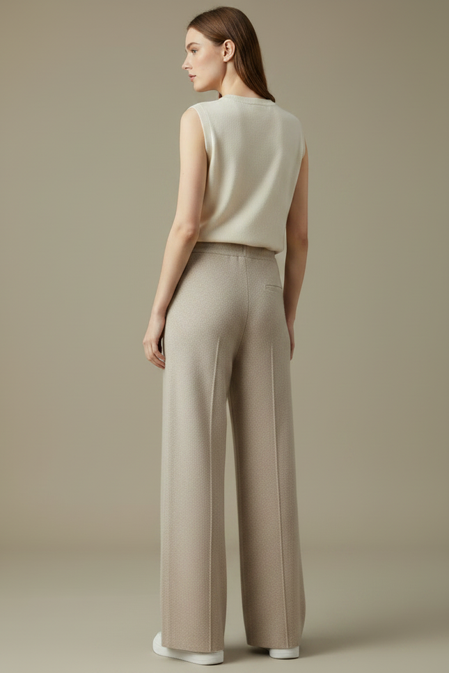 Pantalon Fluide Beige Maille Ample Cordon Femme - vue 2