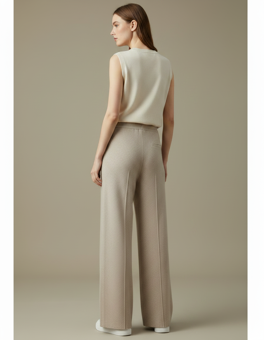Pantalon Fluide Beige Maille Ample Cordon Femme - vue 2