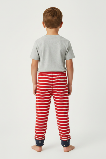 Pantalon Fluide Rayé Rouge Blanc Étoiles Coton Enfant - Multicolore Molleton - vue 2