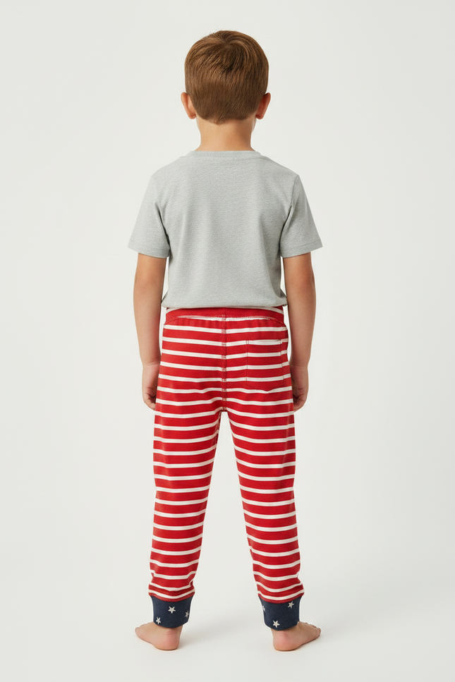 Pantalon Fluide Rayé Rouge Blanc Étoiles Coton Enfant - Multicolore Molleton - vue 2