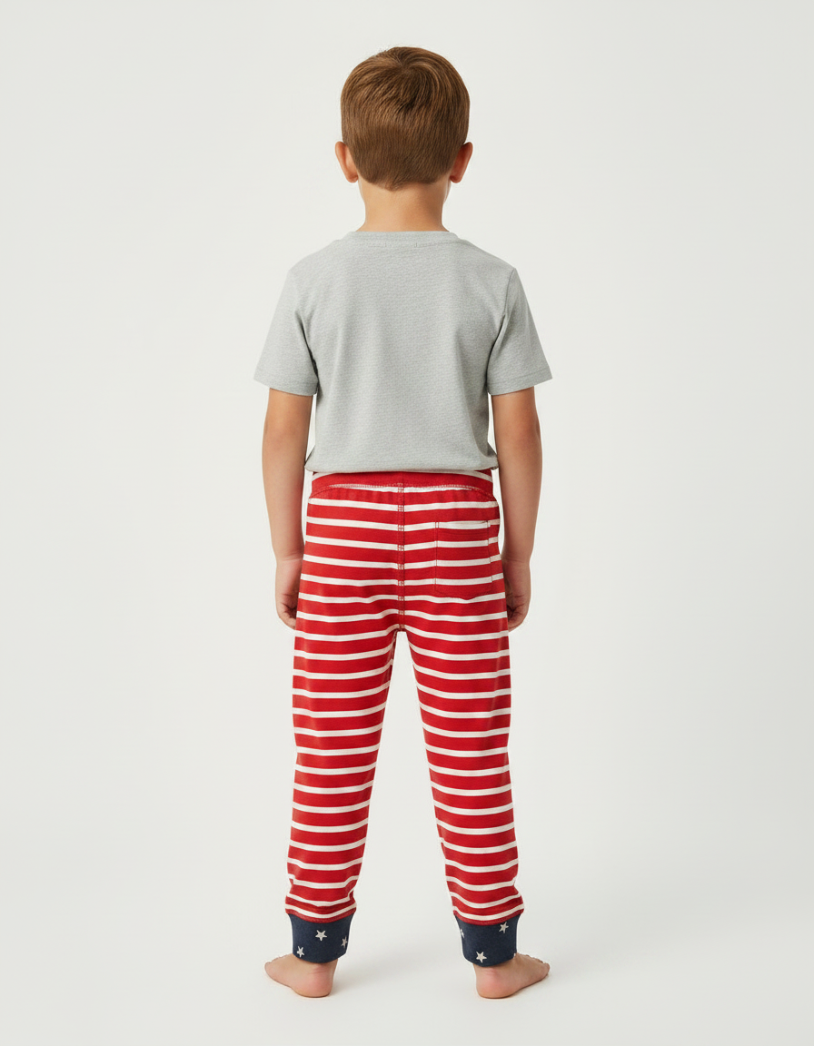 Pantalon Fluide Rayé Rouge Blanc Étoiles Coton Enfant - Multicolore Molleton - vue 2