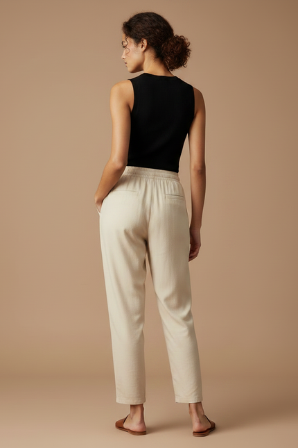 Pantalon Fluide Beige Coton Décontracté Élastique Harem - vue 2
