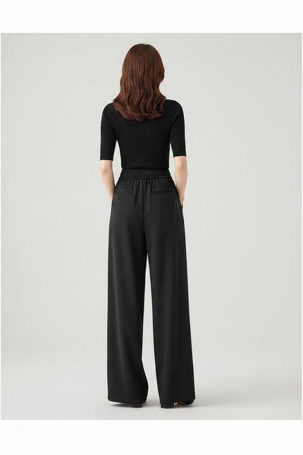 Pantalon Fluide Femme Noir Palazzo Polyester Chic - vue 2