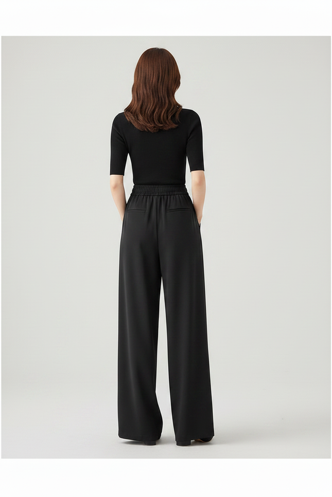 Pantalon Fluide Femme Noir Palazzo Polyester Chic - vue 2