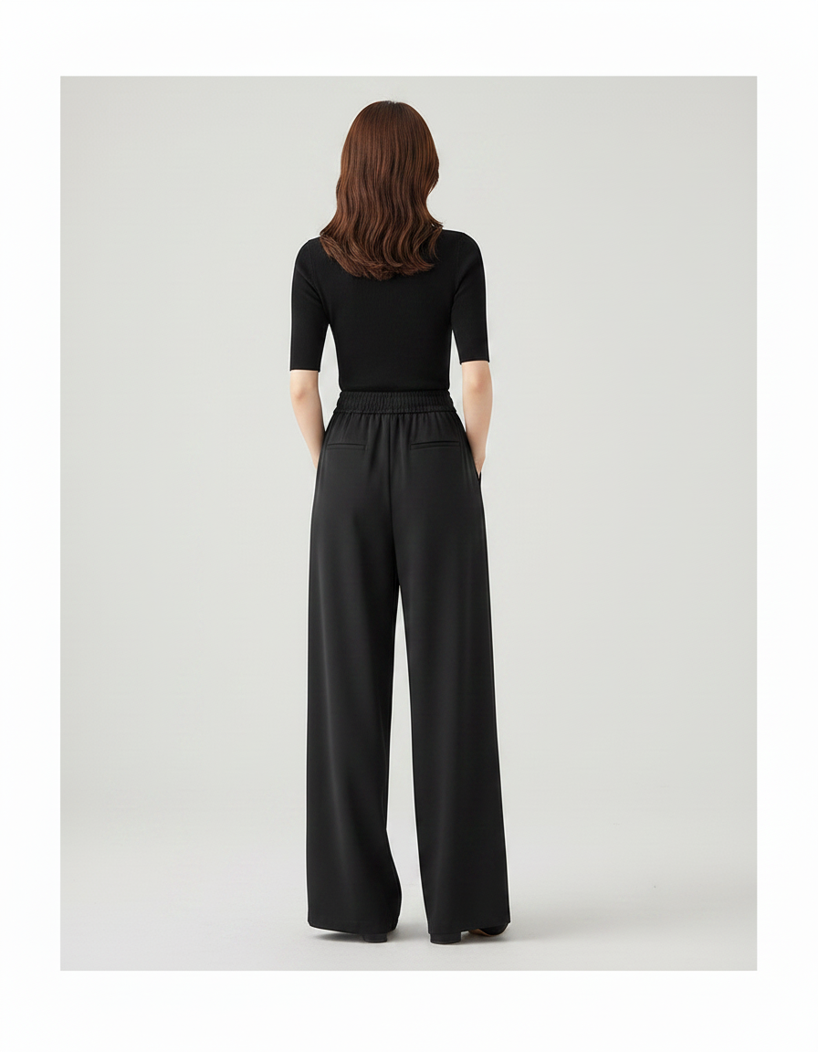 Pantalon Fluide Femme Noir Palazzo Polyester Chic - vue 2
