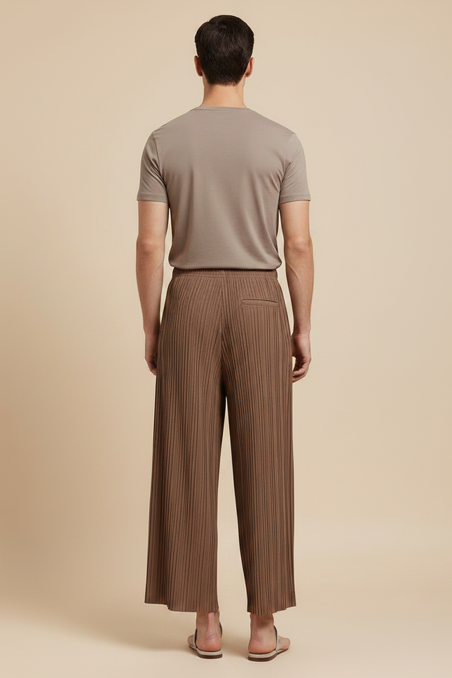 Pantalon Fluide Marron Plissé Ample Décontracté Homme - Polyester - vue 2