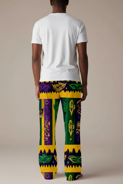 Pantalon Fluide Mardi Gras Masques Colorés Ample Homme - Multicolore Viscose - vue 2