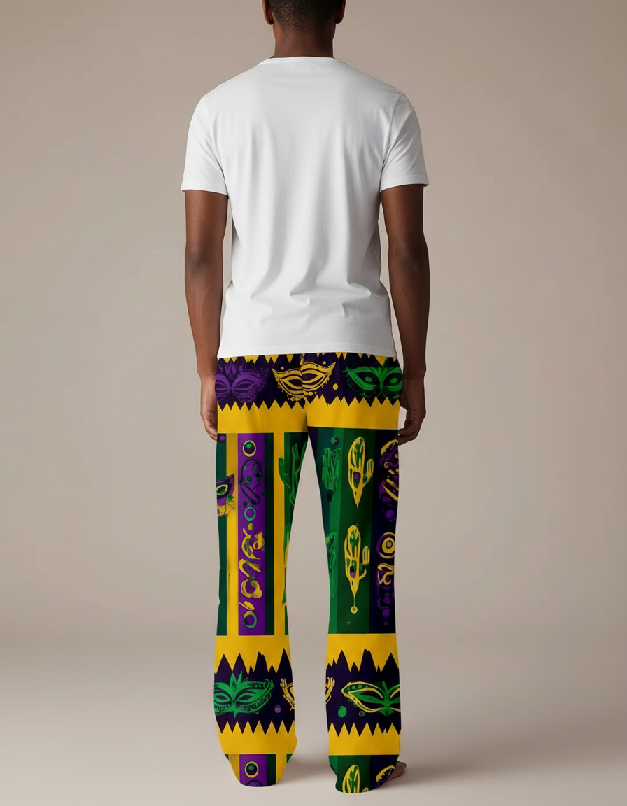 Pantalon Fluide Mardi Gras Masques Colorés Ample Homme - Multicolore Viscose - vue 2
